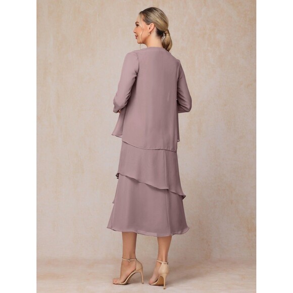 Mauve Simple Mother of the Bride Dress Zipper Back Chiffon Wedding Gowns 8 - Picture 3 of 13